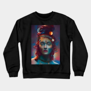 The Goddess of the Cosmos surrounded by Planets and Stardust Crewneck Sweatshirt